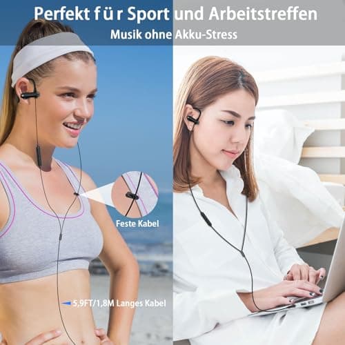 AIAUXAI In Ear Sport Headphones with Wire, 3.5 mm Jack, Ear Hook, Black — view 6