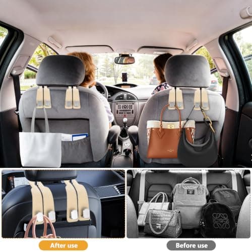 ANBEEISS 4 Pcs Beige Leather Car Seat Back Double Hooks — view 5