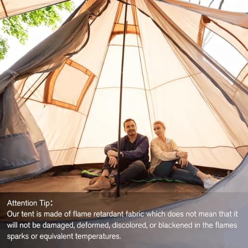 LETKIND 6 Person Camping Tent 12x12ft Teepee Tent Waterproof Professional Canvas Tent with Water-Resistant Material, Double Layer Design and Mesh Windows, Easy Setup for Adult Family Outdoor Camping — view 4