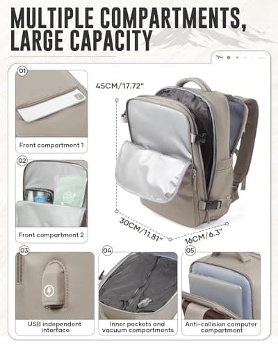 WEPOET Vacuum Backpack Travel with Pump Women, Carry On Laptop Compression Backpack Flight Approved, Ryanair Cabin Bags for Men, Waterproof Travel Bag with Vacuum System(Grey brown) — view 2
