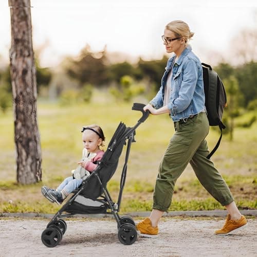 Baby Stroller, Umbrella Stroller with Foldable Pushchair with Adjustable Canopy, Folding Infant Newborn Pram Travel Stroller with Storage Basket, Cup Holder, Suspension Wheels for Infants 3-36M(Black) — view 6