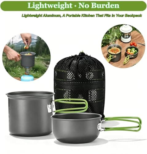 Camping Cooking Set for 1-2 Person, Non-Stick Aluminum Pot and Pan Lightweight Backpacking Cookware Kit with Foldable Utensils for Outdoor Hiking Trekking Traveling Picnic — view 2