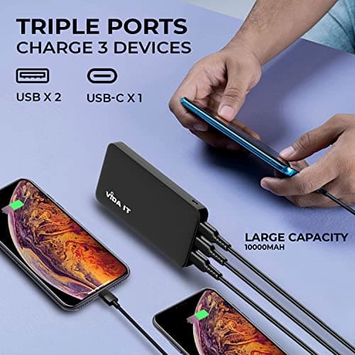 Vida IT vDuo 10000mAh Power Bank USB Battery Pack for Heated Vest Jacket Gilet 5V 2A Long Lasting Backup Portable Charger for iPhone Google Pixel Android Mobile Phone Tablet PC, Rechargeable Type-C — view 4