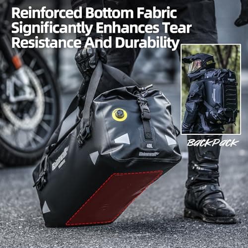 Rhinowalk Motorcycle Tail Bag, Waterproof Duffle Dry Bag, Motorcycle Travel Luggage with Large Storage Space for Camping, Boating, Bycycle, 40L - Black — view 5