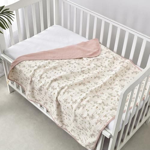 CREVENT 100% Organic Cotton Muslin Baby Blanket for Newborns, Essential for Baby Shower Birthday Gift - Flower 100X100cm — view 4