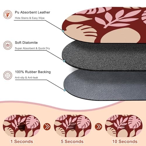 Easy Clean Dog Bowl Mat, 51x30.5 cm Absorbent Dog Feeding Mat for Dogs and Cats, Stain-Resistant Cat Mats for Food Bowls, Avoid Water Spilling Feeding Mat for Pet, Red Leaf — view 2