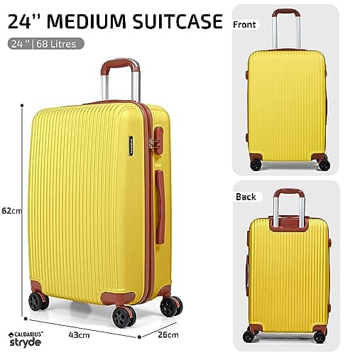 CALDARIUS Hardshell Luggage | Durable Suitcases | Lightweight & Secure with Combination Lock | Smooth 4 Dual Spinner Wheels | Ideal Travel Bag & Luggage Sets (Yellow, Medium 24") — view 2