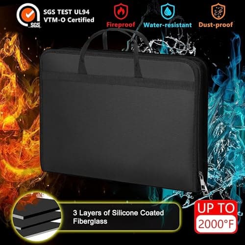 AUNHOKE Fireproof Document Bag, Important Document Organiser Binders — view 6