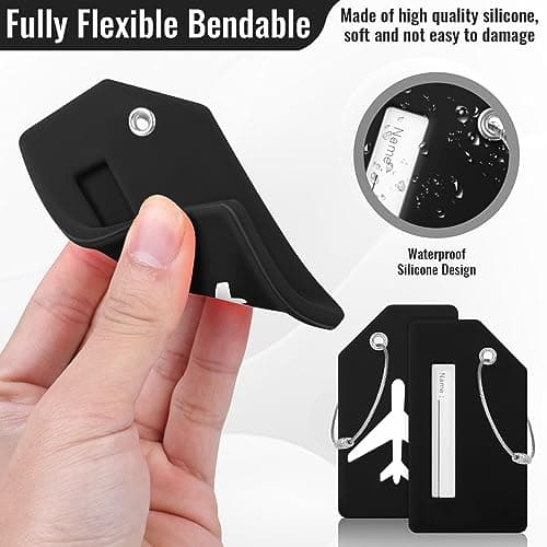 6 PCS Luggage Tags Silicone Suitcase Tags with Steel Loop Luggage Labels with Name ID Address Card, Waterproof Baggage Labels for Travel Bag Quickly Spot Luggage (9 x 4 cm, 6 Colours) — view 4