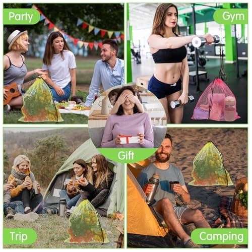 APLZGMG 6 Pcs Mesh Drawstring Bags, 16 x 14 Inch Colorful Nylon Storage Bags, Large Mesh Clothes & Travel Organizer for Beach Toys, Sports & Gym (Multicolor) — view 4