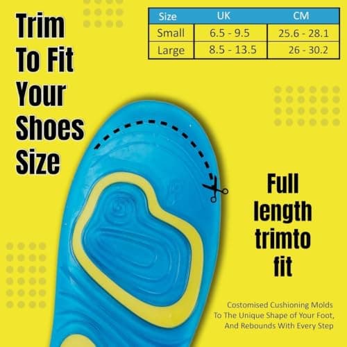 Men's Gel Insoles, Arch Support Shoe Inserts,Cushioned Shock Absorbing Silicone Insoles for Work Boots,Trainers, Walking Shoes, Running Shoes, Everyday Comfort, Trim to Fit — view 6