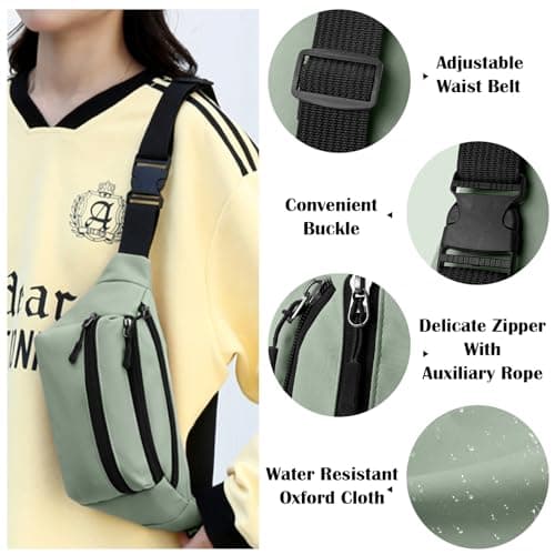Risipu Bum Bag for Men Women, Lightweight Water-Resistant Waist Packs with Adjustable Belt & 3 Zipper Pockets, Fashionable Fanny Pack for Travel, Running, Hiking, Cycling (Green) — view 5