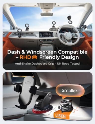 LISEN for Magsafe Car Mount |3800gf Strong Magnet+22xN55| Magnetic Phone Holder for Car Phone Holder Magnetic Vacuum Mobile Magnet Phone Holder iPhone Car Phone Mount for iPhone 17-12,Black — view 2