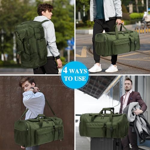 TAIHOYIN Large Gym Bag Backpack with Shoes Compartment, 70L Heavy Duty Sports Duffle Bag for Men & Women, Workout Duffel Bag, Weekender Overnight Backpack for Travel Camping, Green — view 2