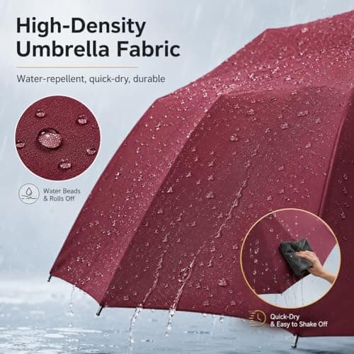 Exquisgoods 24K Sturdy Frame Windproof Umbrella Compact Automatic Travel Umbrella for Women & Men (Red) — view 4