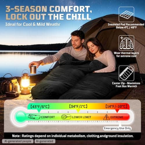 Mummy Sleeping Bag for Adults, 2-3 Season, 6°C Comfort, up to 185cm — view 2