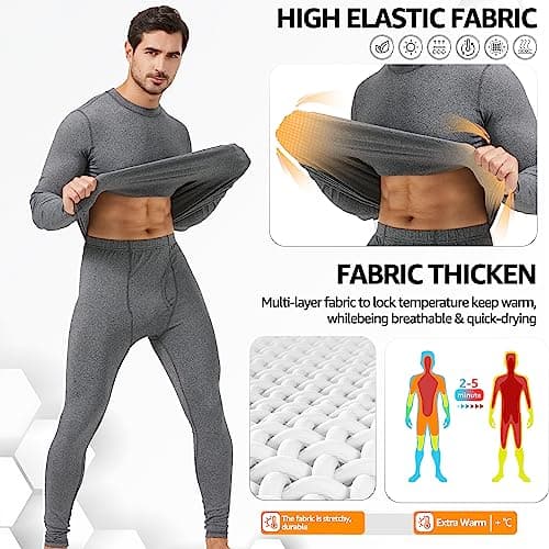 UNIQUEBELLA Men's Thermal Underwear,Home Thermal Underwear Set Men Winter Thermal Clothing Breathable Multifunctional Ski Underwear for Running,Skiing,Football,Cycling-Grey — view 3