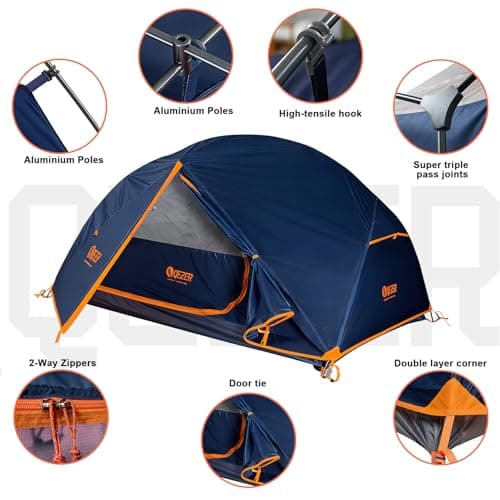 QEZER Camping Tent, Ultralight Dome Tent, Waterproof and Windproof, Suitable for Three/Four Seasons, Compact Size, Ideal for Hiking, Camping and Outdoor Activities (Blue, 220 * 90 * 115) — view 3
