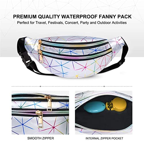 flintronic Waist Bag, Holographic Fanny Pack with PU Leather, Shiny Belt Bag Festival Rave Bumbags for Ladies Travel Party Sports Running Hiking(Silver)(1 Business Card Holder Include) — view 4