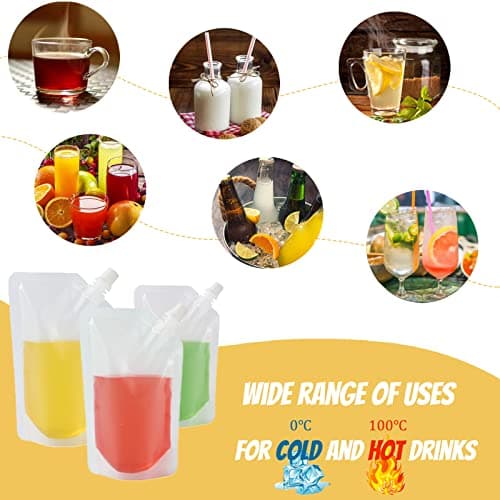 15pcs Clear Drink Pouches for Festivals with Funnel and Stickers, Leak Proof Juice Liquid Pouches Bags, Beverage Bags Festival Essentials, Plastic Hip Flask for Parties, Picnic, Travel, Sports — view 6