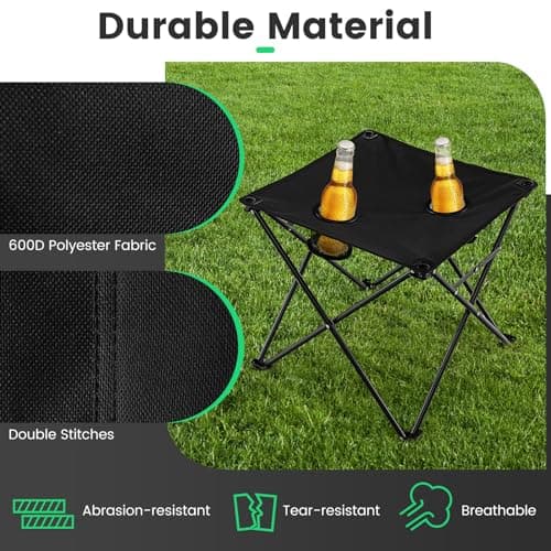 COSTWAY 3 Piece Foldable Camping Chairs and Table Set, Portable Picnic Table with 2 Chairs, Cup Holders, Side Pockets & Carrying Bag, Outdoor Lightweight Table Chair Set for Hiking RV Travel — view 4