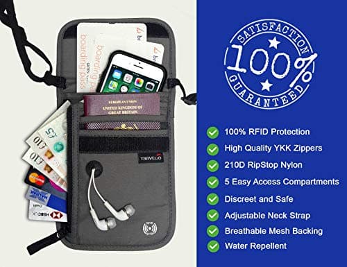 Passport Holder Men & Women RFID Blocking Hidden Travel Neck Wallet Stash Pouch (Black) — view 2