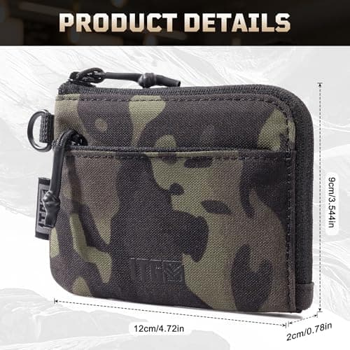 1TG Tactical Coin Purse, Cash Change Wallet 500D Nylon, Change Purse ID Card Holder with Zipper for Men and Women,Camo Black — view 3