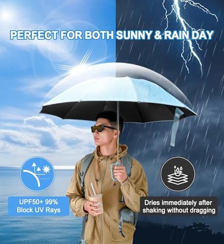 Compact Inverted Umbrella with Never Forget Carabiner Handle - Travel Umbrella Windproof Strong, Automatic Umbrellas for wind rain, Auto Open Close, 10 Rib Durable Frame for Women Men (UV Black) — view 3