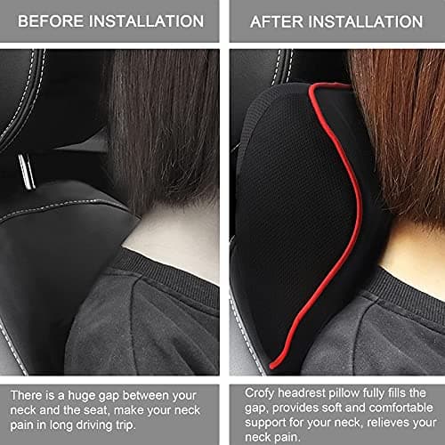 Crofy 2 Pack Car Neck Pillow, Softness Car Headrest Pillow for Driving with Adjustable Strap, 100% Memory Foam and Breathable Removable Cover, Comfortable Ergonomic Design, Black & Red — view 6