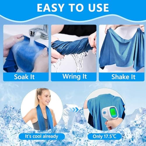 SZELAM [4 Pack] Cooling Towel (40''x 12'') Sweat Towel, Towels for Hot Weather, Ice for Sport, Yoga, Trip, Beach, Camping, Cruise, Gym and More, Athletes, 4 Pack(blue+gray+royal Blue+dark Gray) — view 4