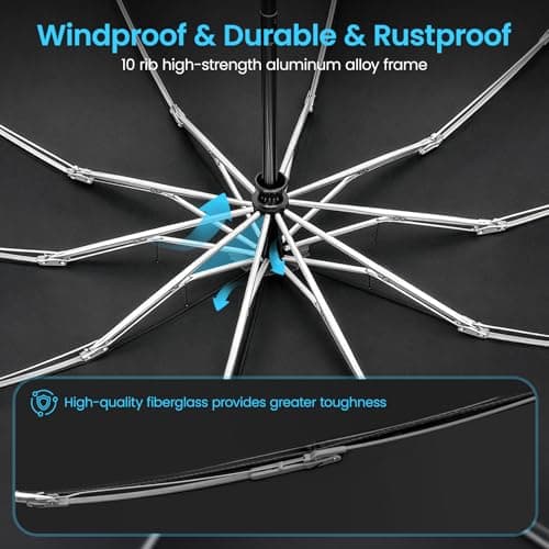 M.J COMFY-LIFE Compact Reverse Folding Umbrella with Ergonomic Carabiner Handle – Travel Umbrella Windproof & Waterproof, Auto Open/Close, Strong 10-Rib Frame, Portable Folding Umbrella (Grey) — view 3
