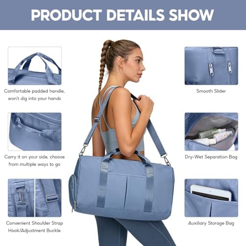 28L Sports Gym Bags, Duffle Bag Womens with Shoes Compartment, Sport Duffle Bag for Women Fitness Workout Travel Sport Yoga Dance Ballet Swim — view 3