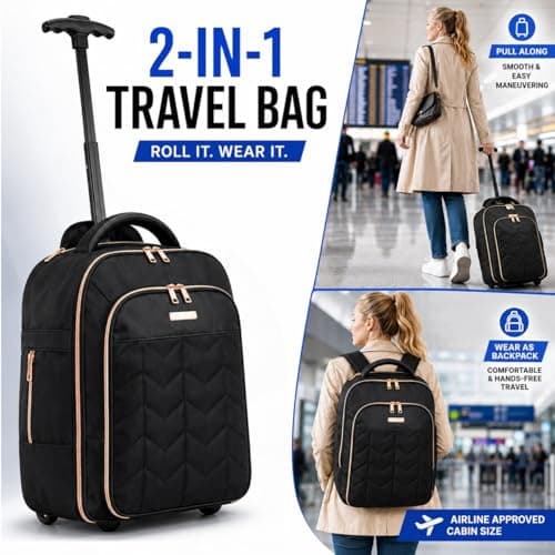 Bordlite 2-in-1 Backpack + Holdall on Wheels 50x38x25cm - 47L, Overhead Cabin Bag for British Airways, Jet2 & More – Travel Rucksack with Straps, Trolley Handle & Lightweight Holdall Design — view 2