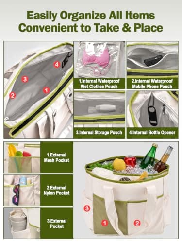 2 in 1 Insulated Dry-wet Separation Cooler Backpack Shoulder Bag 12-Hour Cold Retention, Large Leakproof Soft Cooler Bag, Waterproof Travel Cooler for Beach, Picnic, Camping for Women White — view 6