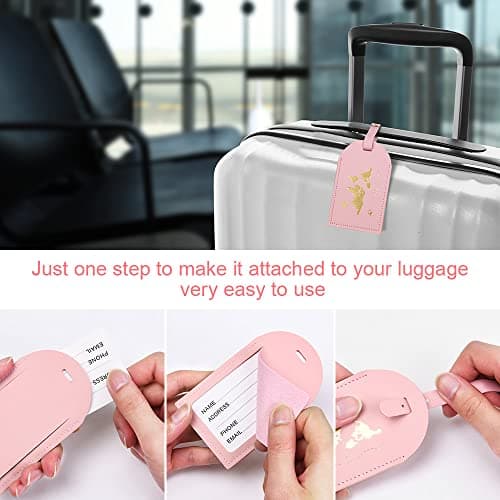 flintronic 2 Pcs Luggage Tags, Leather Baggage Labels, Suitcase ID Tag Set, Handbag Tag Labels Travel Accessories for Married Men Women Couples Wedding Travel Gift — view 5