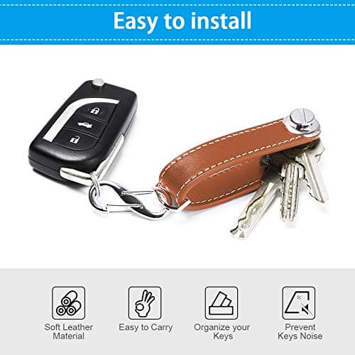 flintronic Key Organizer | Genuine Leather Keychain| Pocket Smart Key Holder with Gift Box Stylish, Functional & Practical (Holds 7-9 Multiple Keys) - Black&Brown — view 4