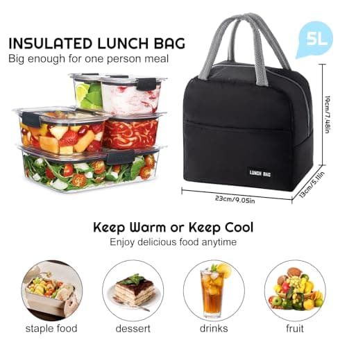SUOXU Insulated Lunch Bag for Men Women Kids Cool Bag- Reusable Thermal Food Bag Ice Pack with Leak-Proof Liner, Cooler Tote for Work, School, Picnic & Travel (5L-Black) — view 5