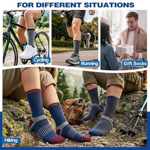 MOGGEI Merino Wool Hiking Socks for Men Thermal Warm Winter Cosy Breathable Cushioned Crew Socks for Walking Trekking Outdoor 5 Pairs, UK Shoe Size 7-11(Dark Pinstripes A) — view 2