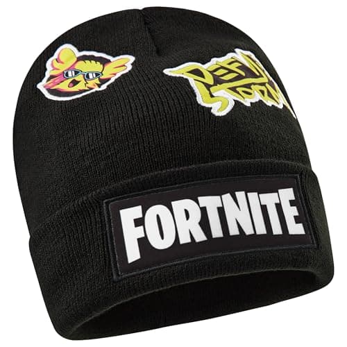 Fortnite Beanie Hat for Boys & Teens, Warm Knitted Winter Hat, Winter Accessories for School Travel Days Out, Gifts for Gamers (6-14 Years, Black)
