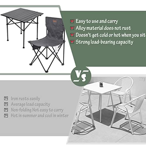 Rainberg Foldable Camping Table Set with 2 Chair, Outdoor Indoor Use for BBQ, Picnic, Garden Parties, Foldable Portable Design. (Small Table with 2 Chairs, Grey) — view 6