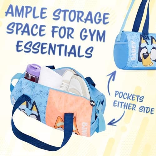 Bluey Duffle Bag for Kids Cute Travel Bag Holdall Weekend Bag for Sports PE Swimming Dance with Side Pockets Travel Essentials — view 4