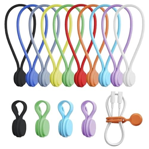 HUANYO Magnetic Cable Organizers - 2 Sizes Combo (4pcs 4.3" + 4pcs 7.5") - Reusable Silicone Wire Management Ties for Cable Bundling, Office Home Travel, Assorted Colors, 8-Pack