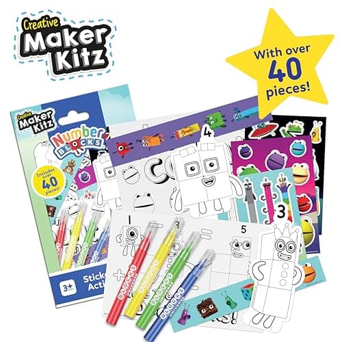 Numberblocks Sticker Activity Set – 40+ Pieces Kids Sticker Sheets with Felt Tips, Colouring Characters – Educational Maths Learning – Kids Party Bag Fillers, Creative Maker Kitz by Bladez Toyz — view 5