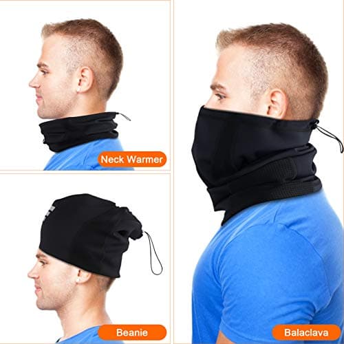 Winter Neck Warmer Neck Gaiter Ski Snood for Men with Thermal Fleece Waterproof Fabric, Face Covering Multifunction Headwear Elastic Tube Face Scarf Face Shield for Sports Cycling Skiing, Running — view 3