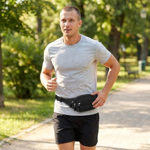 Running Belt Bum Bag for Men Women, Multi-Pocket Waist Pack Water Resistant Fanny Pack for Running Hiking Cycling Travel Gym Workout Walking Outdoor Sports (Black) — view 4
