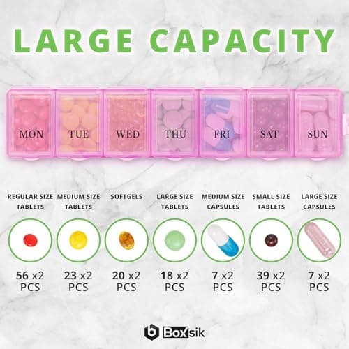 7-Day Pill Organiser Box, 1 Time Daily Medicine Storage Case, Pink — view 4