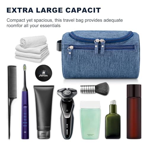 PNEUICALLY Hanging Toiletry Bag for Women and Men Traveling Makeup Large Capacity Cosmetics Portable Dopp Kit Storage Organizer Bag with Hanging Hook for Toiletries Brushes Shaving Tools, Frosted Navy — view 6