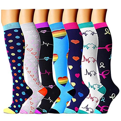 DRESHOW Compression Socks (7 Pairs)15-20 mmHg is Best Graduated Athletic & Medical for Men & Women, Running, Flight, Travels, 7 Pack Multicolour 01, S-M
