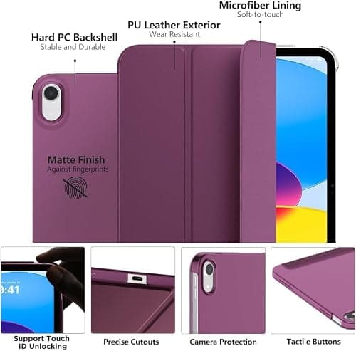 SU for iPad (A16) 11th Generation 11 Inch 2025/ iPad 10th Generation 10.9 Inch 2022, Slim Stand Hard PC Translucent Back Shell Smart Cover, Support Touch ID, Auto Wake/Sleep (Purple) — view 5