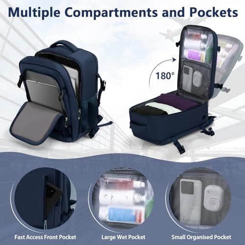 OTAHGK Cabin Bags 40×20×25 for Ryanair Underseat Carry-ons Travel Backpack Hand Luggage Bag Flight Rucksack Casual Daypack School Office Backpack Fit 14 Inch Laptop with USB Charging Port-Blue — view 3